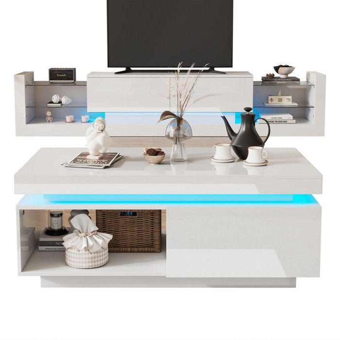 Meuble TV Ensemble darmoires TV haute brillance armoire TV + table basse ensemble mural de salon