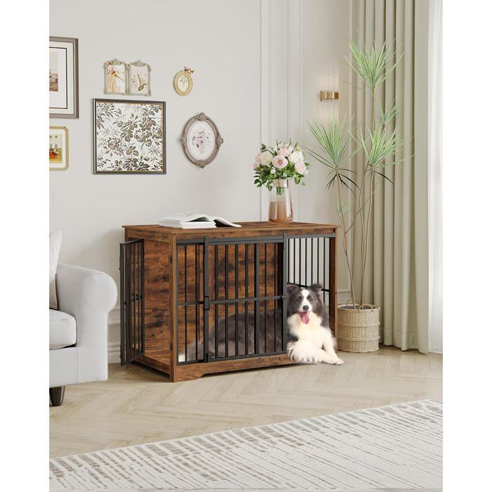 Comparer les prix de 110cm Cage pour Chiens Table d’Appoint Niche Moderne pour Chiens Cage pour Chiots 2 Portes 65 × 110 × 81 cm Marron Rustique