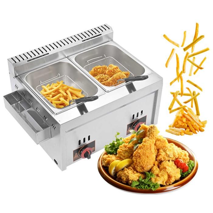 Friteuse à Gaz Professionnelle Double Cuve 2x8L - Friteuse Inox