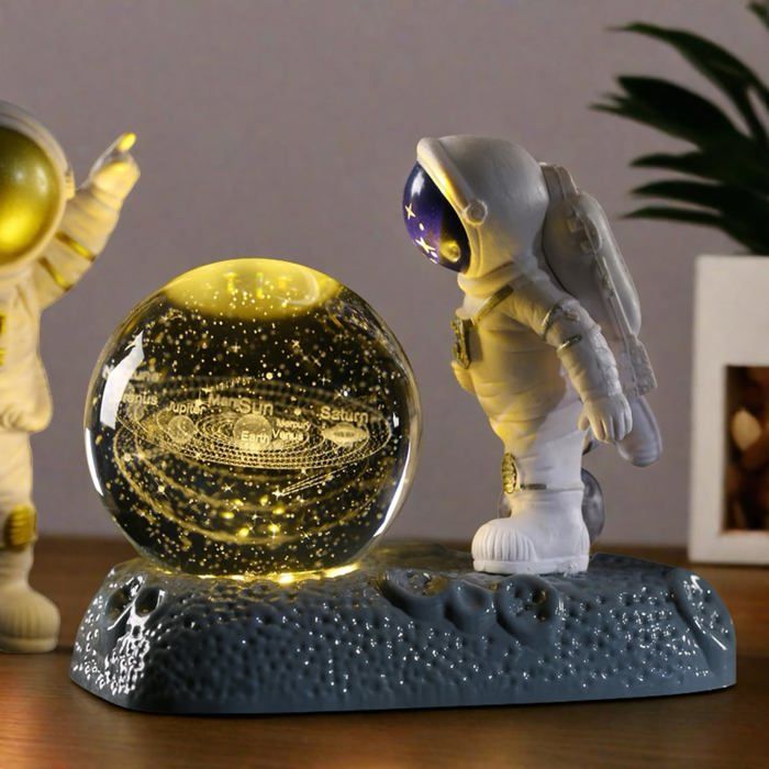 Lampe Galaxie 3D Boule Cristal Système Solaire Base Astronaute LED Décoration Chambre Enfant Moderne