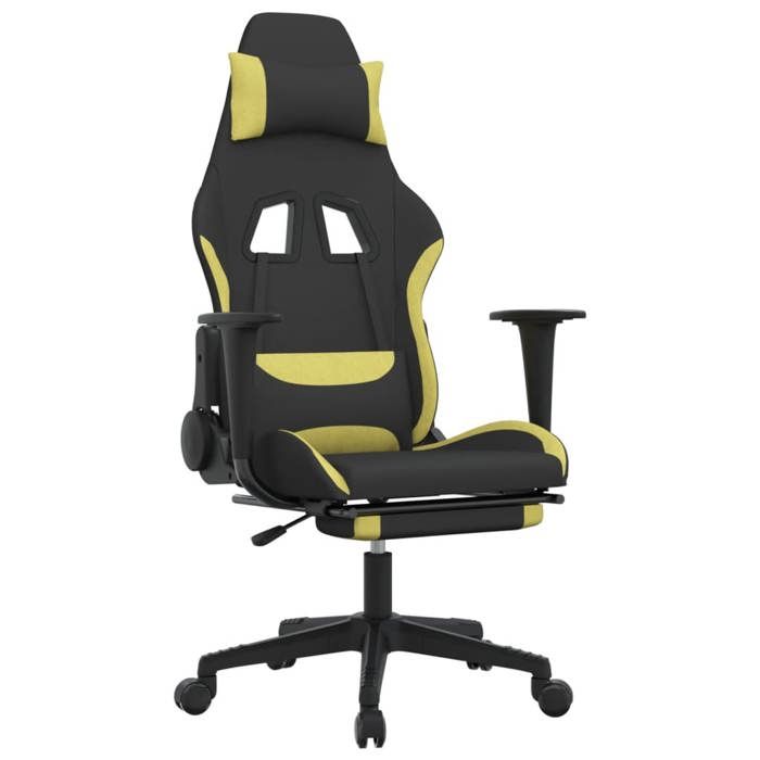 Chaise de bureau - VIDAXL - Mango - Repose-pied - Noir et vert clair - Hauteur réglable