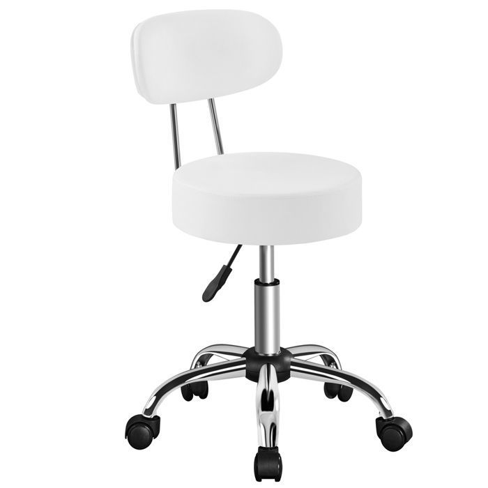 Yaheetech Tabouret Rond à Roulettes Hauteur Réglable 75 5 -85 cm Assise Rembourrée Revêtement en Similicuir Blanc