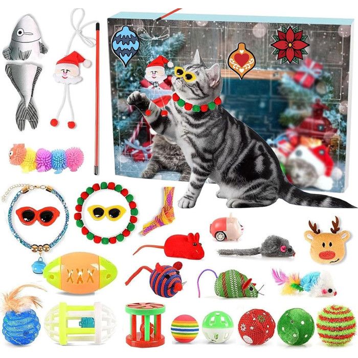 Calendrier De L'Avent 2024 Pour Chats – 24 Jouets Interactifs Surprise, Bâtonnets, Balles Et Plus Pour Amuser Votre Chat Toute La Saison De Noël !