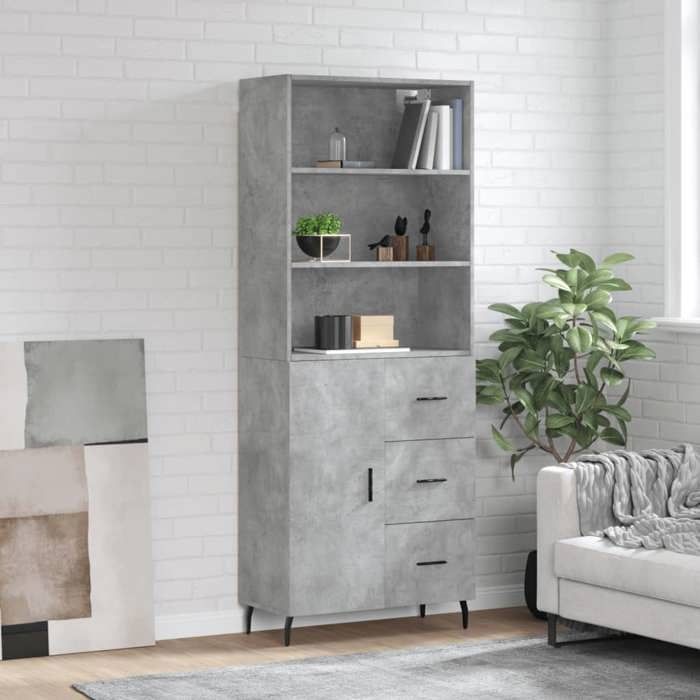 Commode Bahut/Vaisselier Buffet haut - SMG - gris Buffet haut Gris béton 69 5x34x180cm - Bois dingénierie ABHT 7591769