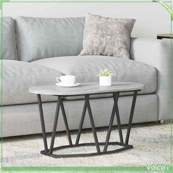 Table basse - ABI - Ovale - Bois dingénierie et métal - Gris - 80 x 40 x 40.5 cm