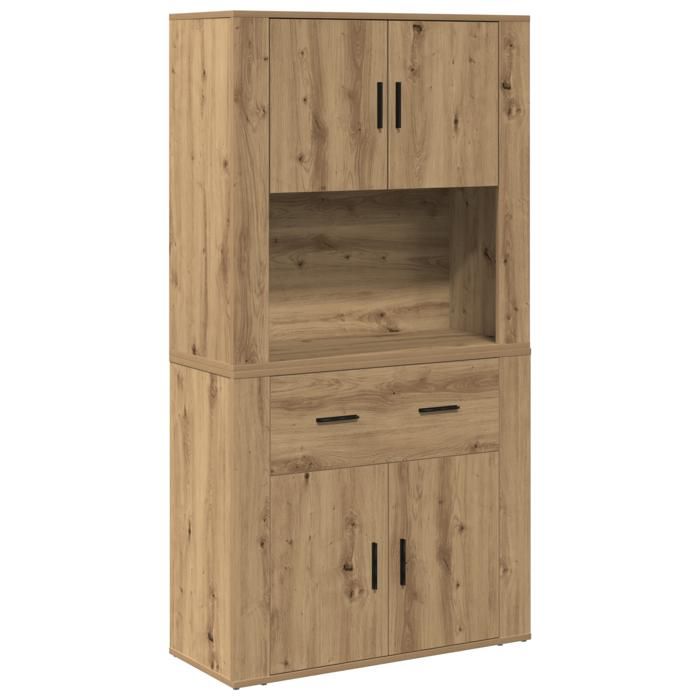 Buffet en chêne artisan - vidaxl - 80x33x150 cm - Bois dingénierie - Marron - Contemporain - Porte(s) et tiroir(s)