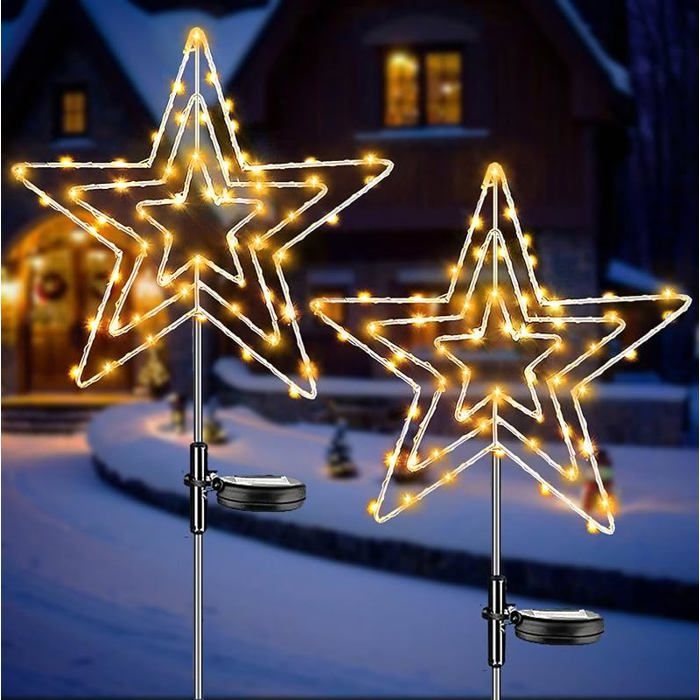 Guirlande Solaire étoile De Noël 2 Pièces 75 LED - Étanche IP65, 8 Modes, Décoration Extérieure Jardin Terrasse - 5