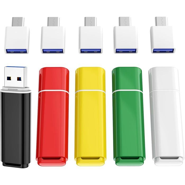 Lot De 5 Clé Usb 1 Go Avec Adaptateurs Type-C Cle Usb 1Gb Cléf Usb 2.0 ...