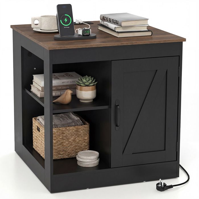 COSTWAY Table de Chevet 60 x 60 x 61 cm avec Étagère Réglable - Station de Chargement pour Chambre et Salon COSTWAY Table de Chevet 60 x 60 x 61 cm avec Étagère Réglable - Station de Chargement pour Chambre et Salon