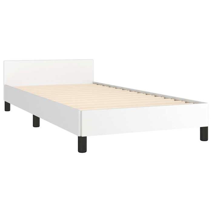 Cadre de lit simple avec tête de lit - MEUBLECHIC - 80x200 cm - Blanc - Similicuir durable - Lattes en contreplaqué