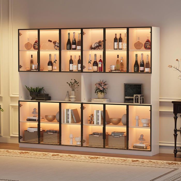 Vitrine avec éclairage LED - 240x34x200cm -Grande vitrine en verre avec 12 portes en verre pour salon chambre à coucher entrée