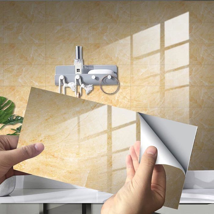 Rectangle Adhésive Décorative à Carreaux pour Salle de Bains et Cuisine Stickers CarrelageDécoration30x15cm(Jaune16Pièces)