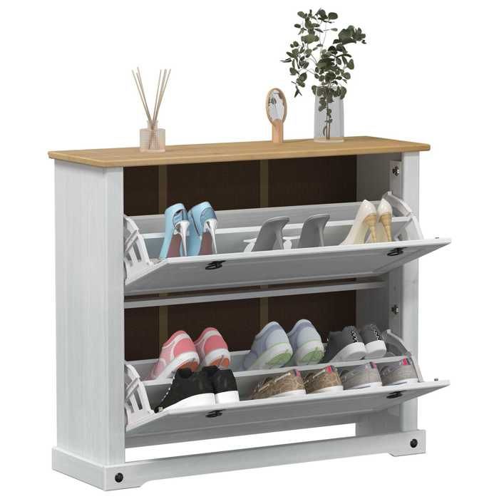 Blanc Cabinet à chaussures 1 pc - ZENCORE - Organisateur chaussures - Pour couloir - Corona Blanc 99x32x85cm Pin massif 924338 Blanc Cabinet à chaussures 1 pc - ZENCORE - Organisateur chaussures - Pour couloir - Corona Blanc 99x32x85cm Pin massif 924338