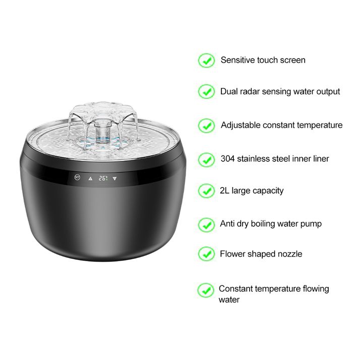 Fontaine à eau intelligente pour chat - Phoesky - 2L - Écran tactile - Température contrôlable - Capteur intégré