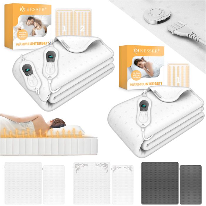 Surmatelas chauffant blanc - KESSER - 160 x 140 cm - 3 niveaux de température - Arrêt automatique 180 min Surmatelas chauffant blanc - KESSER - 160 x 140 cm - 3 niveaux de température - Arrêt automatique 180 min