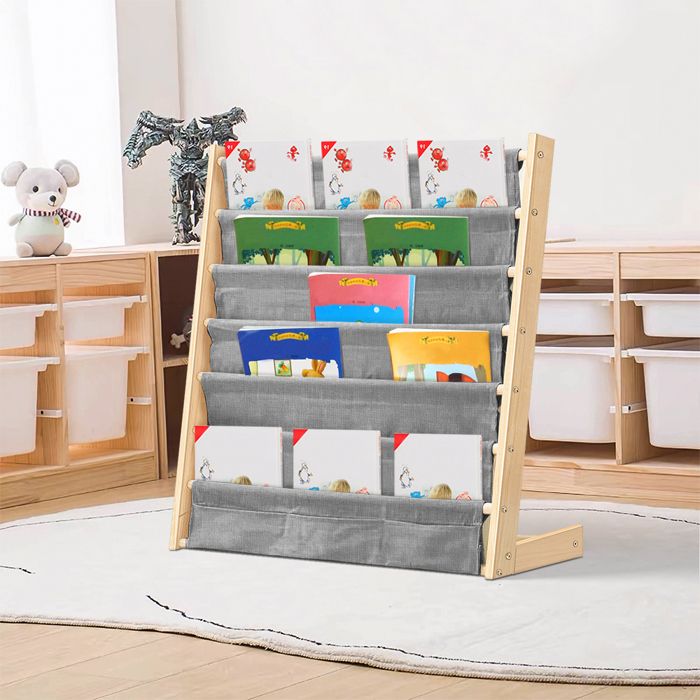 MIPAN. BIBLIOTHÈQUE DE RANGEMENT SUR PIED À PLUSIEURS NIVEAUX 6 ÉTAGÈRES 75 X 30 X 76 CM GRIS