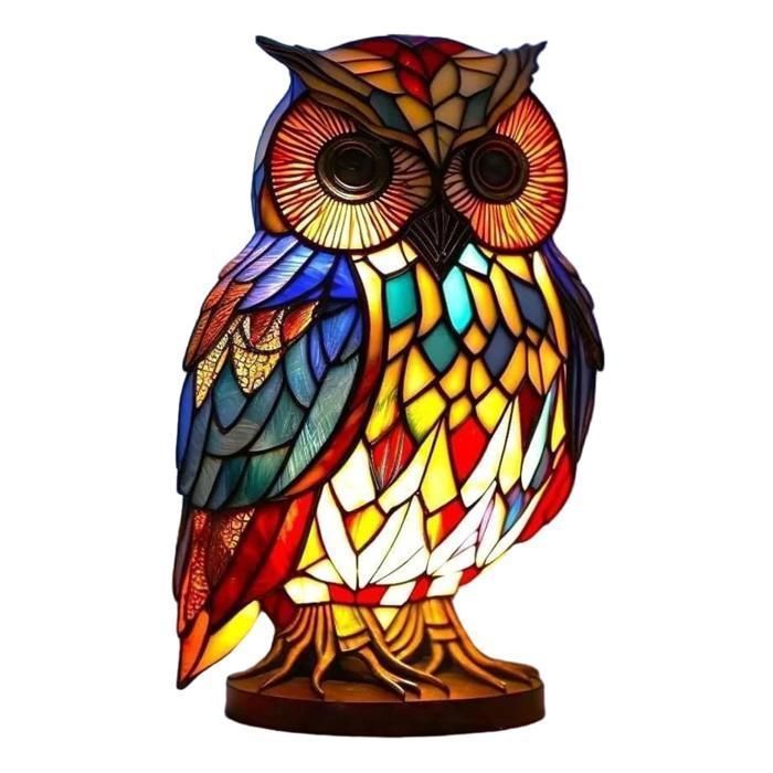 Lampe dHalloween lampe hibou en vitrail en résine lanterne de bureau chaleureuse et agréable à regarder Multicolo LAMPE DECORATIVE