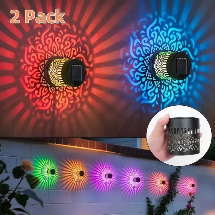 Lampe murale solaire à motif mandala multicolore 2 unités compatible décoration extérieure jardin et fêtes