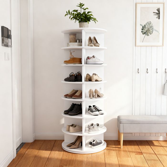 Meuble à chaussures avec rangement pivotant à 360° en PVC 60 x 60 x 161 cm Blanc