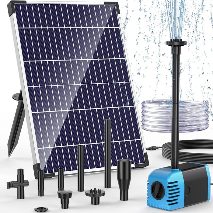 Pompe solaire 600 L/h 12 W panneau intégré débit réglable refoulement 1 5 m protection manque deau extérieur