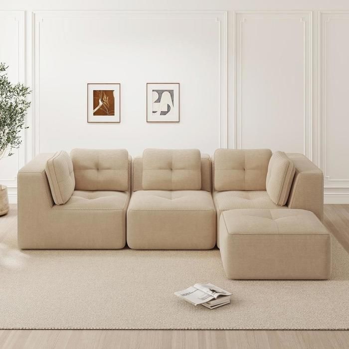 Canapé - KOMHTOM - Canapé modulable dangle sans cadre - Corduroy - 3 places - Méridienne réversible Canapé - KOMHTOM - Canapé modulable dangle sans cadre - Corduroy - 3 places - Méridienne réversible