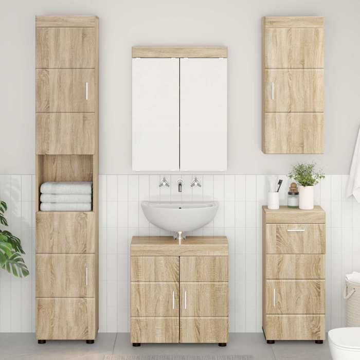 vidaXL Armoire Murale de Salle de Bain TULUM Chêne Sonoma 37 x 245 x 86 cm en Bois dingénierie avec 2 étagères pour Cuisine 52316