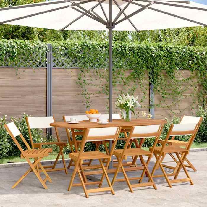 Chaises/Fauteuils de jardin Antirouille pliantes (lot de 8) tissu et bois massif - Meuble dExtérieur LL1328