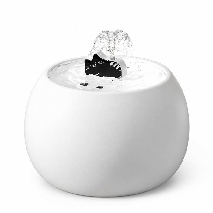 Fontaine à Eau Chat-Céramique-Automatique Circulation-Silencieuse-Filtre Séparable-Alimentation par USB-pour Maison Bureau-Blanc 1L