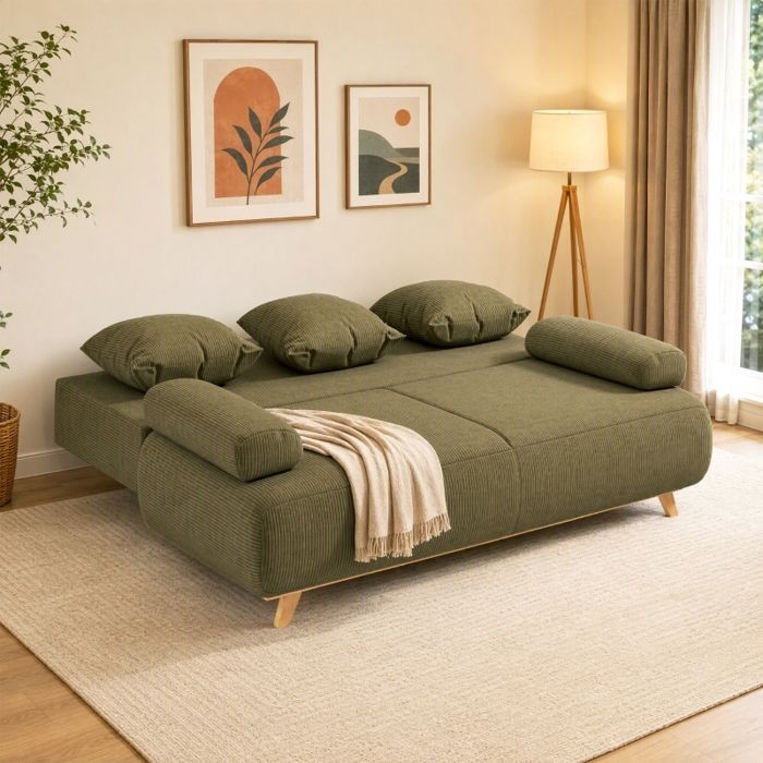 Canapé-lit convertible EVRYAE 2 places 188 x 100 x 84 cm coffre de rangement velours côtelé vert foncé
