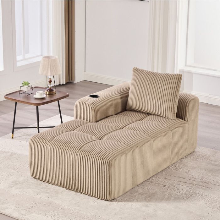 Fauteuil relax 1 place en corduroy avec accoudoirs porte-gobelet poche latérale sans montage 200 kg FOLYNA