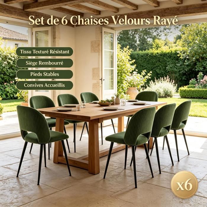 PIPIPOXER Lot de 6 Chaises Salle à Manger avec Dossier Ergonomique Pieds Métal pour Grande Salle à Manger Maison Mobilier moderne