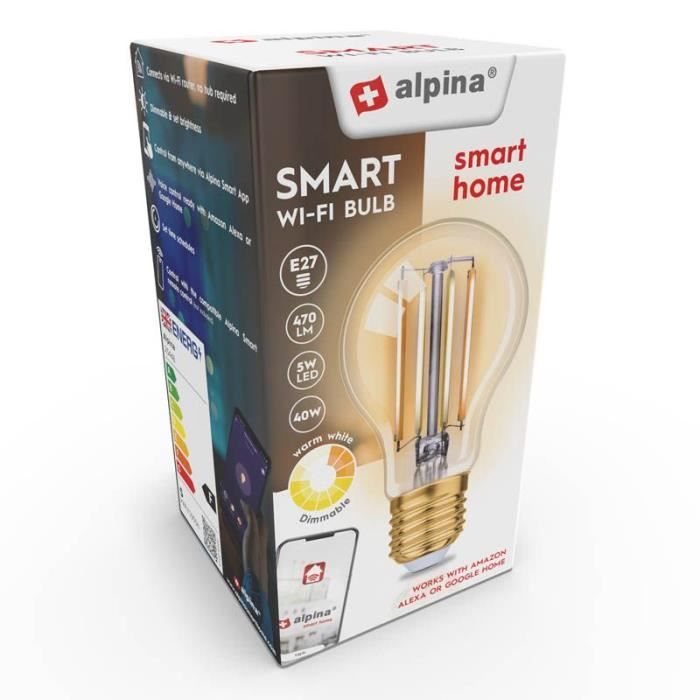 Alpina Ampoule Connectée Wi Fi Lumière Chaude 470lm E27 Dorée - vue 2