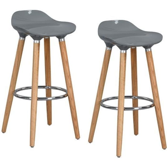 Oslo lot de 2 tabourets de bar gris pieds hetre massif l 39 x p 40 cm scandinave