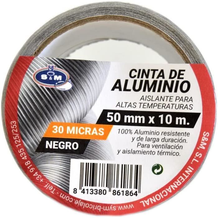 S & M ruban Aluminium noire 50 mm X 10 m (épaisseur 30 microns