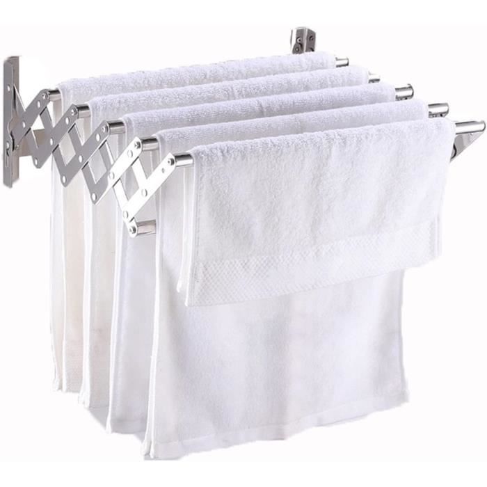 Séchoir à Linge Mural Extensible En Acier Inox - 7 Barres, Charge 36kg - Pour Salle De Bain, Balcon - Gain De Place