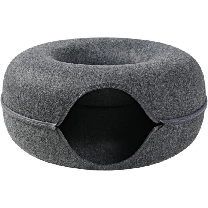 Lit de Grotte Tunnel pour Chat en Feutre Jouet de Jeu interactif Amovible Facile à Disponible Tente pour Chat Faite Gris foncé