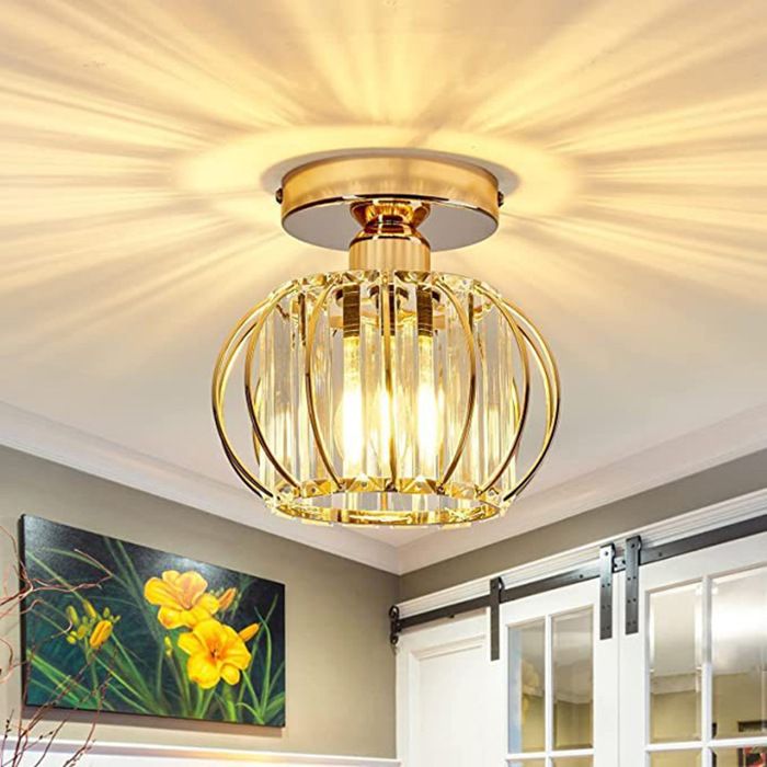 Lustre Moderne Plafonnier - Cristal & Verre - Raccord Noir - Design Contemporain - Éclairage Décoratif - Neuf