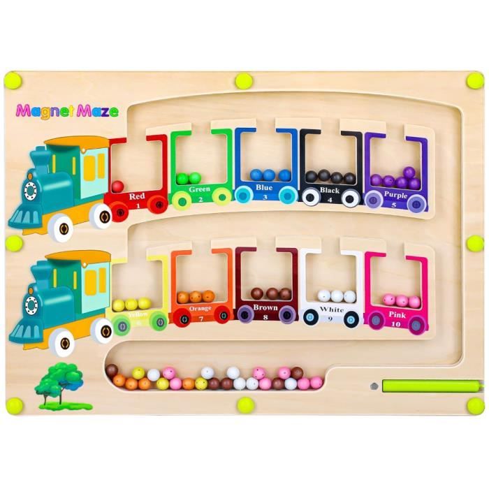 Jirmerp Jeu Labyrinthe Magnétique Montessori – Tri De Couleurs Et Comptage, Jouet Bois Éducatif Pour Enfants 3-9 Ans