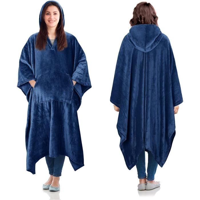 Couverture à Capuche Polaire – Bleu, Unisexe Adulte, Douce Et Portable