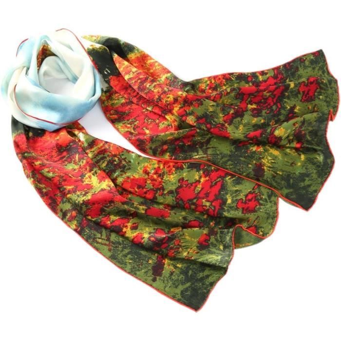 Foulard Somewhere Soie 160x30 Cm - Motif Géométrique Marron - Femme - Neuf Étiquettes