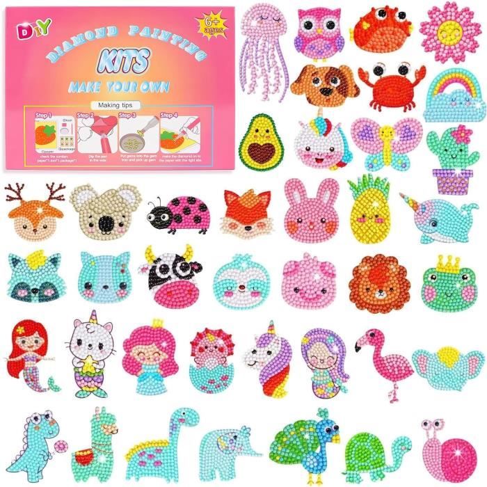 Kit 34 Autocollants Diamant 5D Animaux - DIY Enfant Avec Stylos Et Pâte | Activité Créative Et Décorative