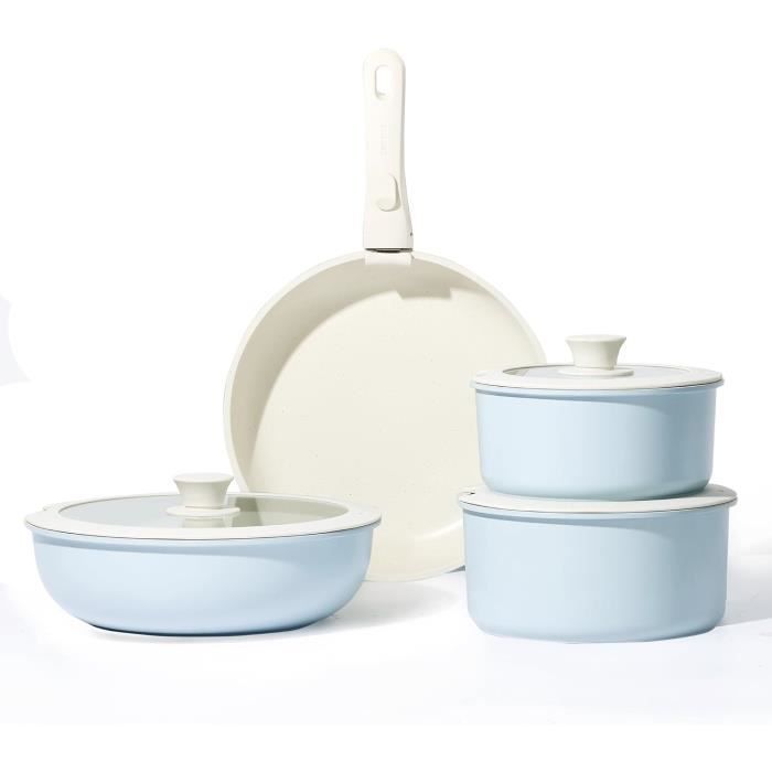 Batterie De Cuisine CAROTE 10 Pièces - Poêles Et Casseroles Induction - Antiadhésif Granit Sans PFOA