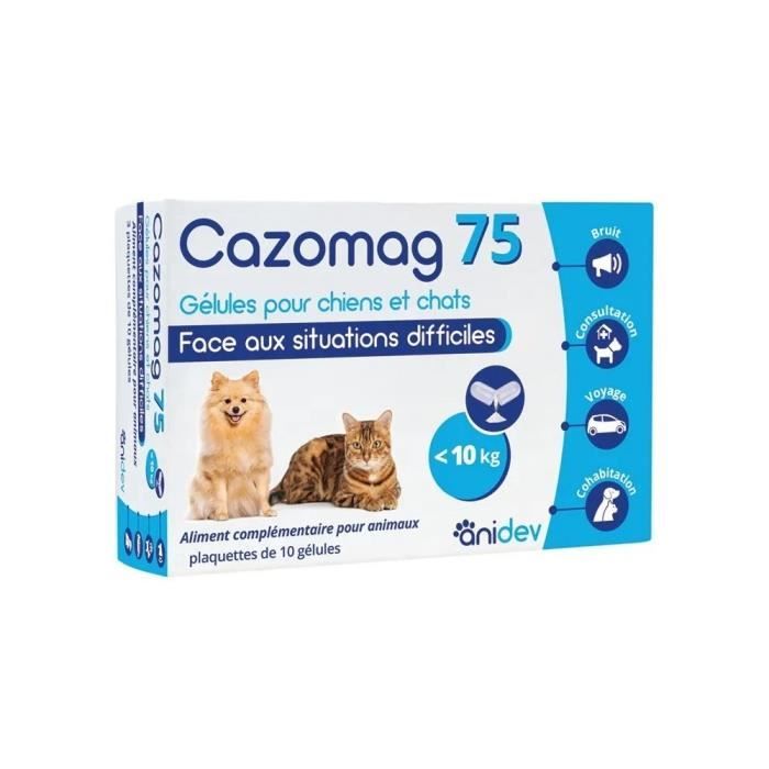 Gélules anti‑stress - Sans marque - Cazomag 75 - 75 mg - 30 gélules - Pour chien et chat
