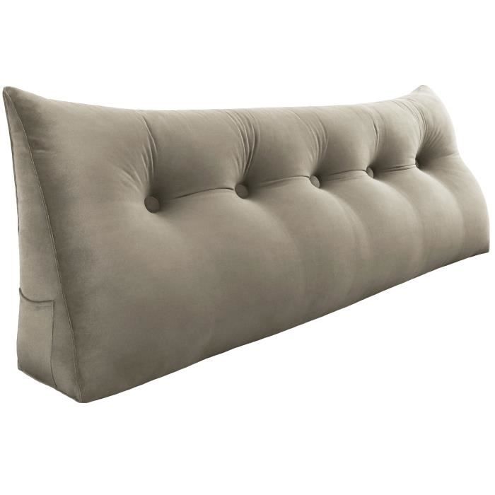 VERCART Coussin de Lecture Compensé pour Tête de Lit Oreiller de Soutien Lombaire de Dossier Velours Brun Clair 160CM