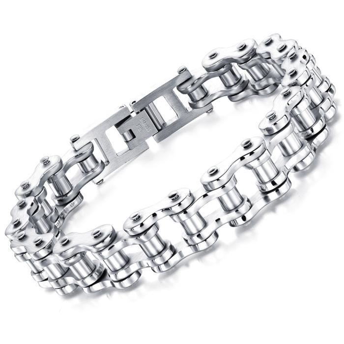 Bracelet Gourmette Homme Acier Inoxydable Design Couleur Argent