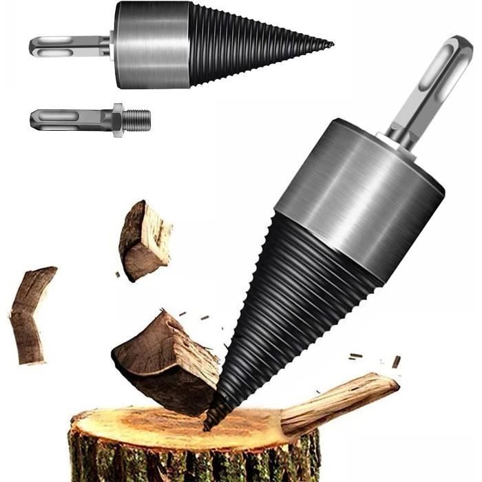 Cône Fendeur à Bois 50 Mm Pour Perceuse - Foret Interchangeable - Pour Bûches Jusqu'à 25 Cm - Poignées Incluses - 3