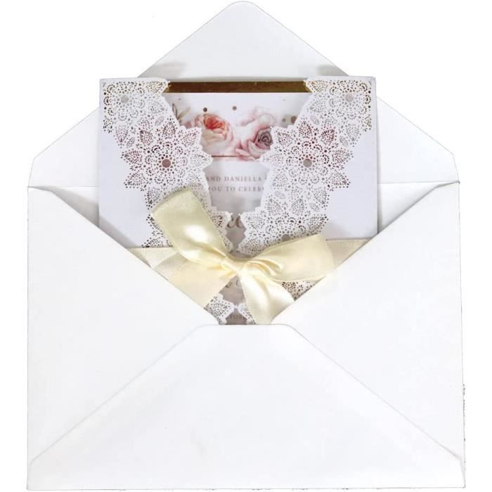 KUCHYNEE 20Pcs cartes d'invitation de mariage découpées au laser avec