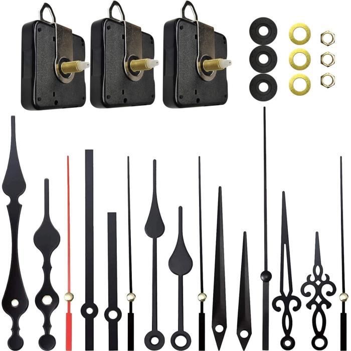 Kit 3 Mouvements Horloge Quartz Arbre Long + 5 Paires Aiguilles - Réparation Et DIY
