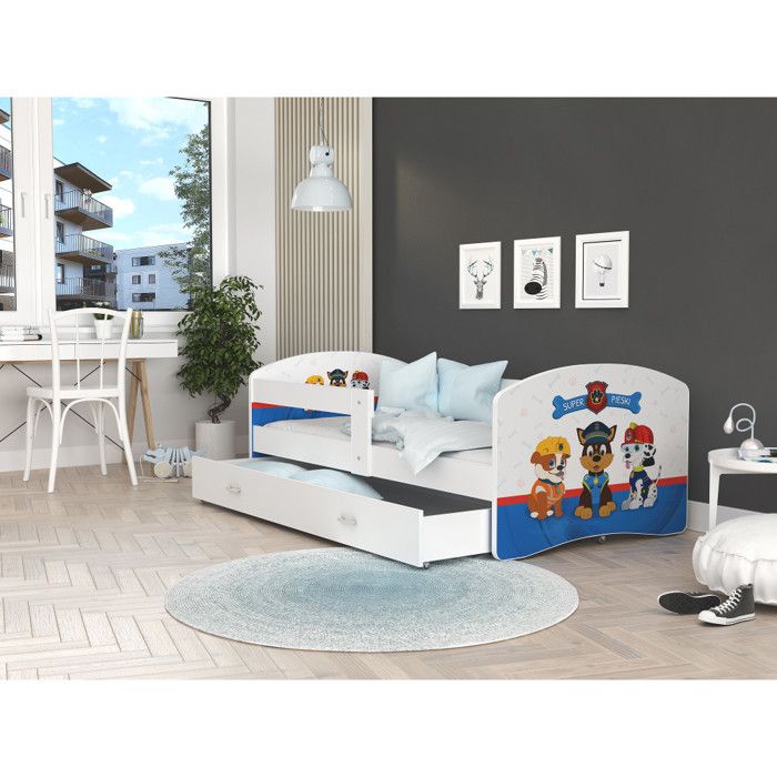 Lit Enfant Happy 80x160 Pat Patrouille Livr&eacute; avec Sommier , Matelas et Tiroir.