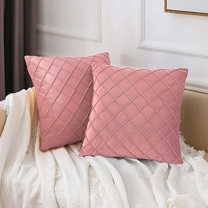 Housse de Coussin - Velours - 45x45 cm - Rose - 2 pièces - Intérieur